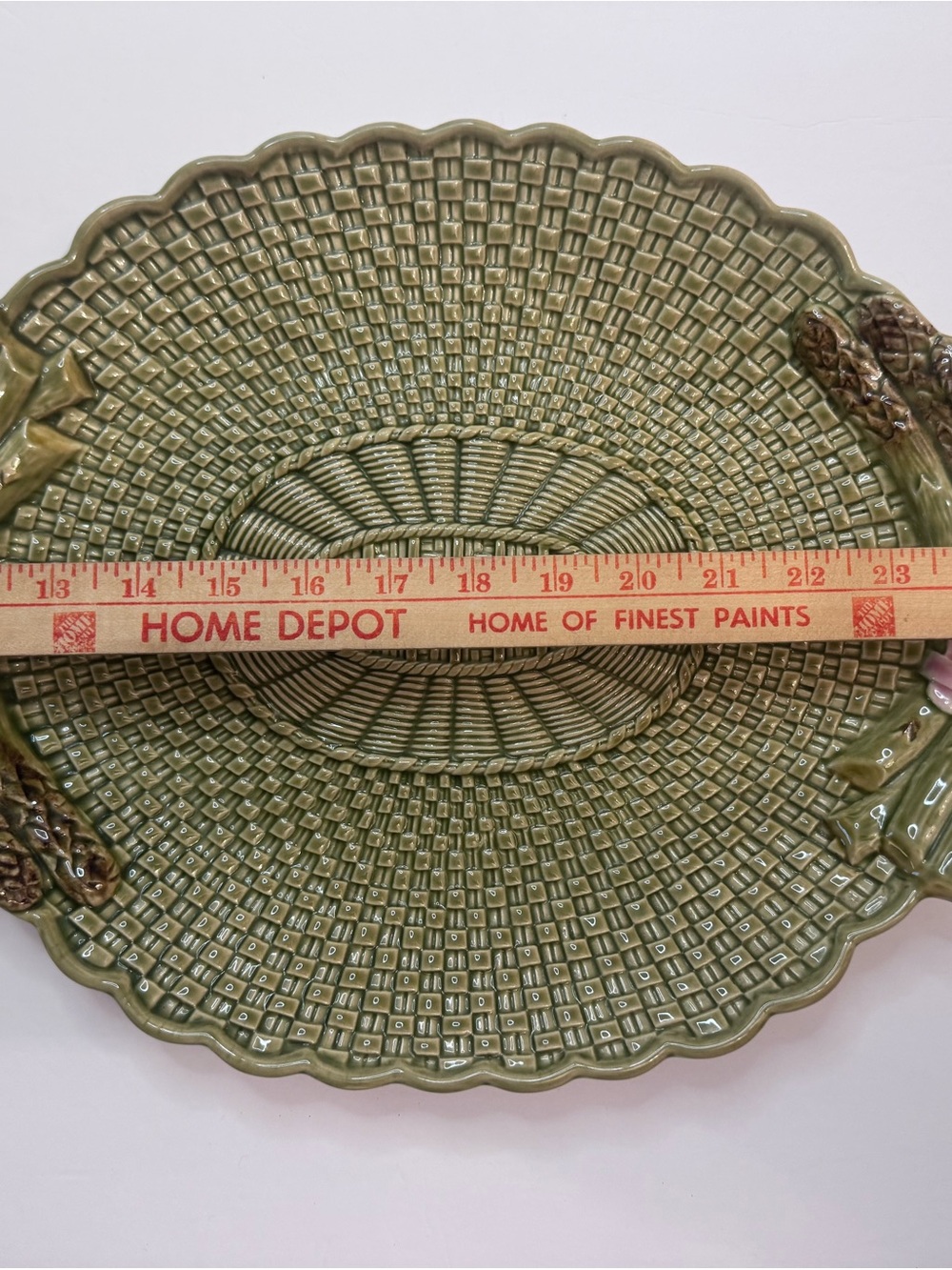 Vintage Bordallo Pinheiro Portugal Majolica Asparagus Basket weave 15” Platter - Picture 6 of 7